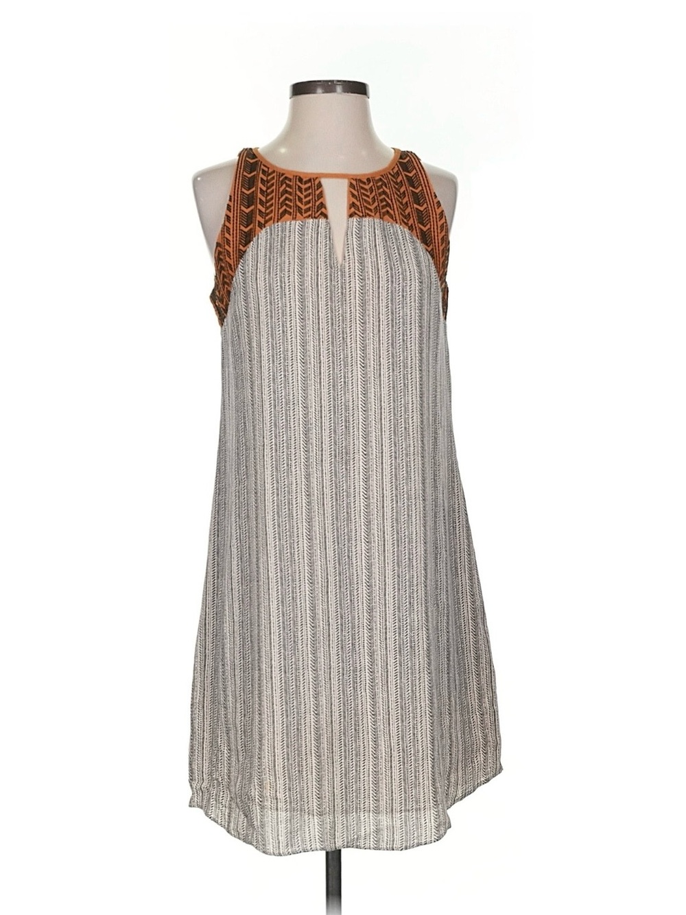 THML Black-and-White Striped Mini Dress with Orange Yoke